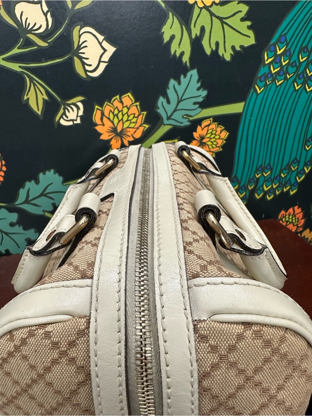 Gucci Diamante Canvas Boston Satchel White Leather Crossbody Bag w/ Entrupy COA - Picture 11 of 17